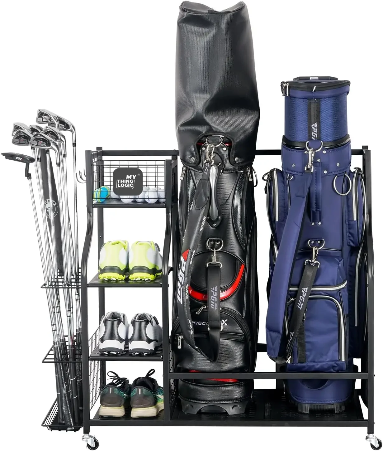 Golf Equipment Garage Organizer - ゴルフ収納ガレージオーガナイザー、ゴルフバッグ収納スタンド、その他のゴルフ用品ラック、ゴルフクラブ用追加収納ラック