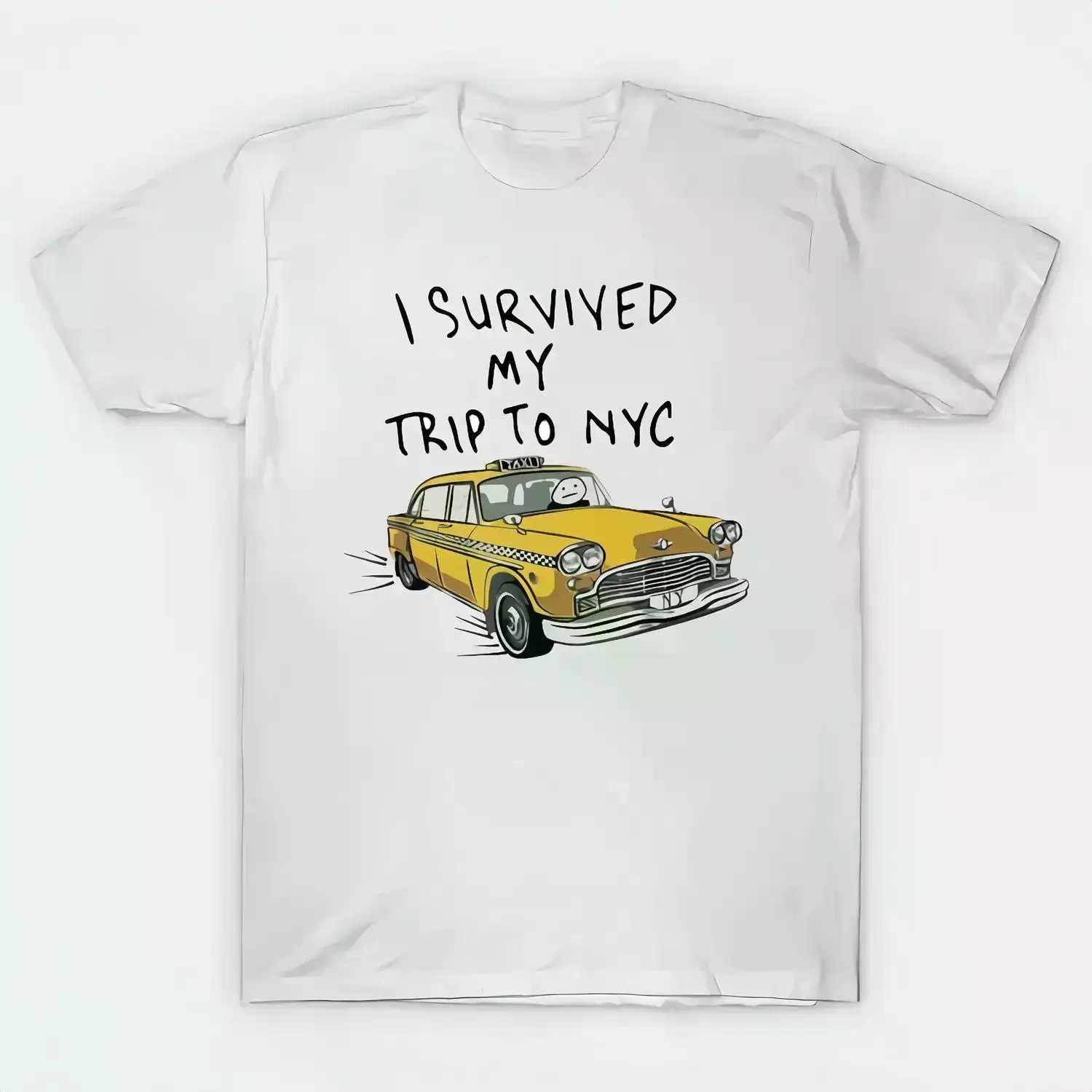 Golf Equipment Brands - 100%オーバーサイズのスローガンプリントTシャツ、「I Survived My Trip To NYC」のグラフィックが描かれた柔らかなコットン製半袖トップス、ユニセックスラウンドネックカジュアルウェア、クラシック、ストリートウェア、レギュラースリーブ、メンズウェア、男性と女性向けのゴルフギフトTシャツ。