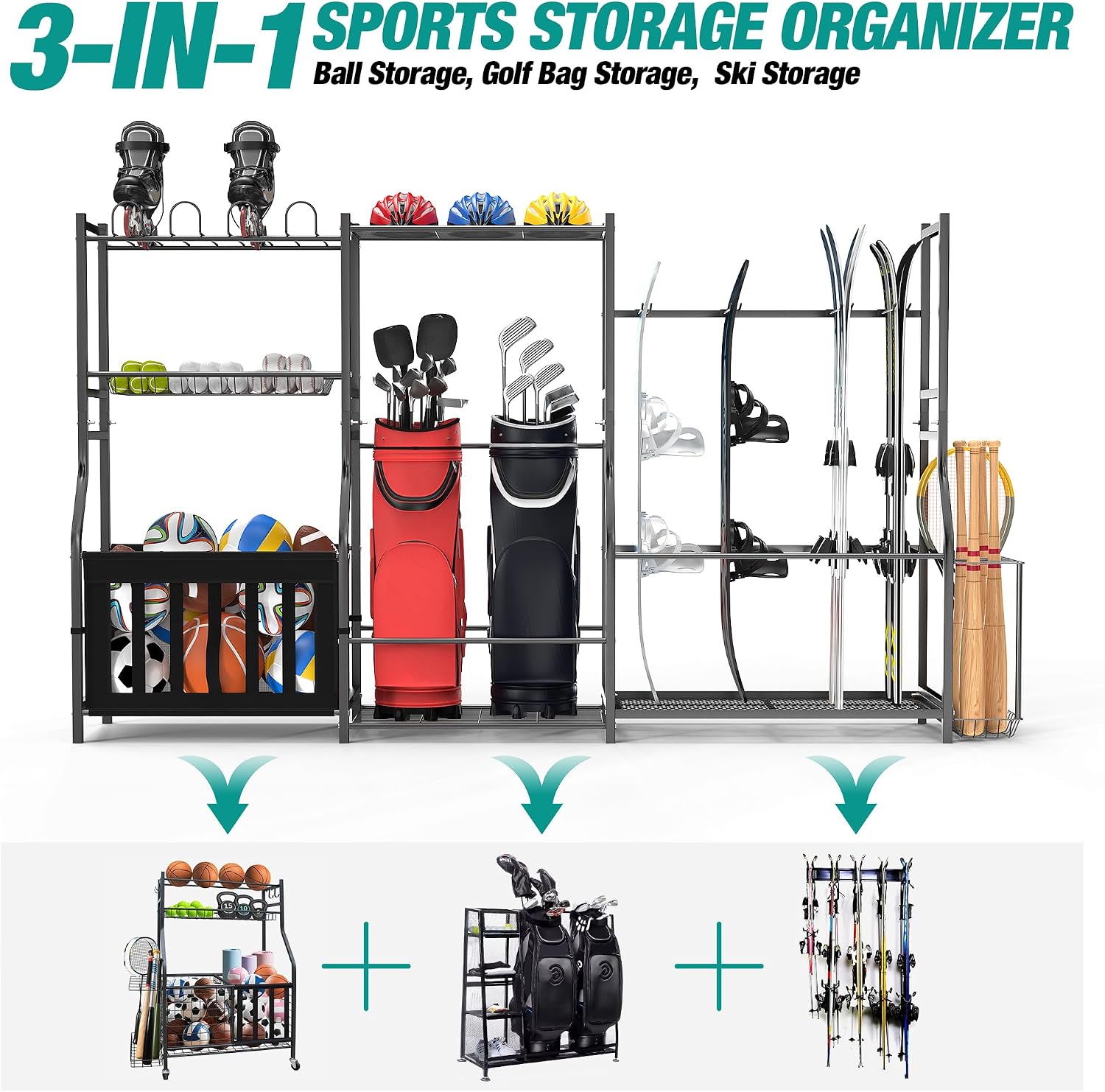 スポーツ用品オーガナイザー ゴルフバッグスタンド、自立型スキ - Golf Equipment Garage Organizer のレビューと価格