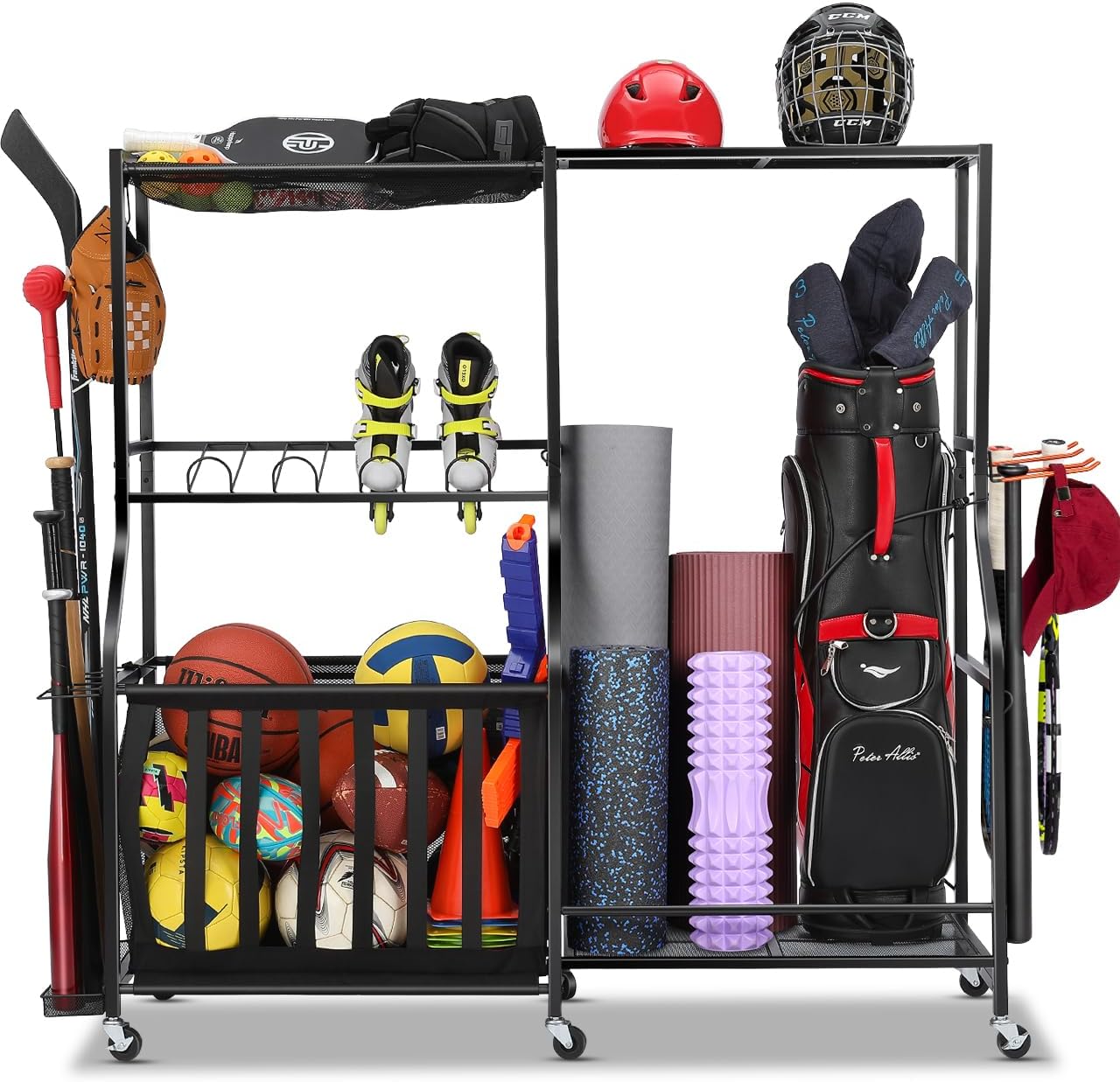 ガレージスポーツ用品オーガナイザー（ホイール付き）ゴルフバッ - Golf Equipment Garage Organizer のレビューと価格
