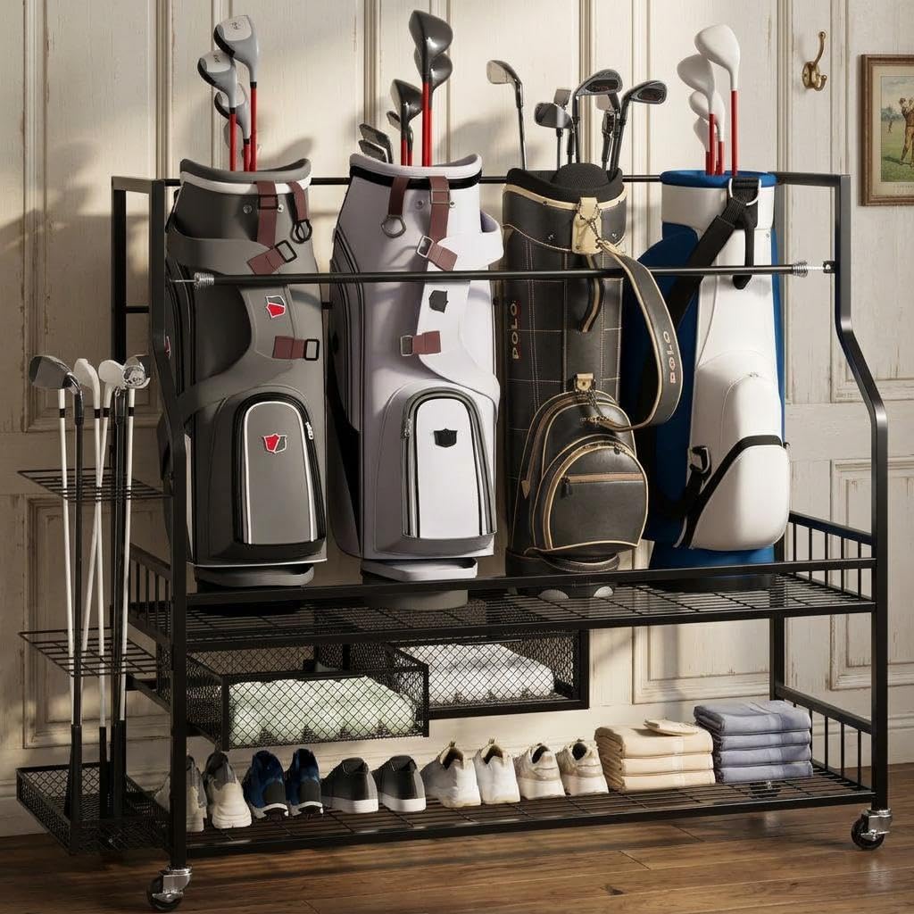 ゴルフバッグ収納ガレージオーガナイザーラック（引き出し付き） - Golf Equipment Garage Organizer のレビューと価格